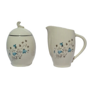 Vintage Flintridge Belnor Blue Gray‎ Floral Ceramic California Creamer Sugar Set